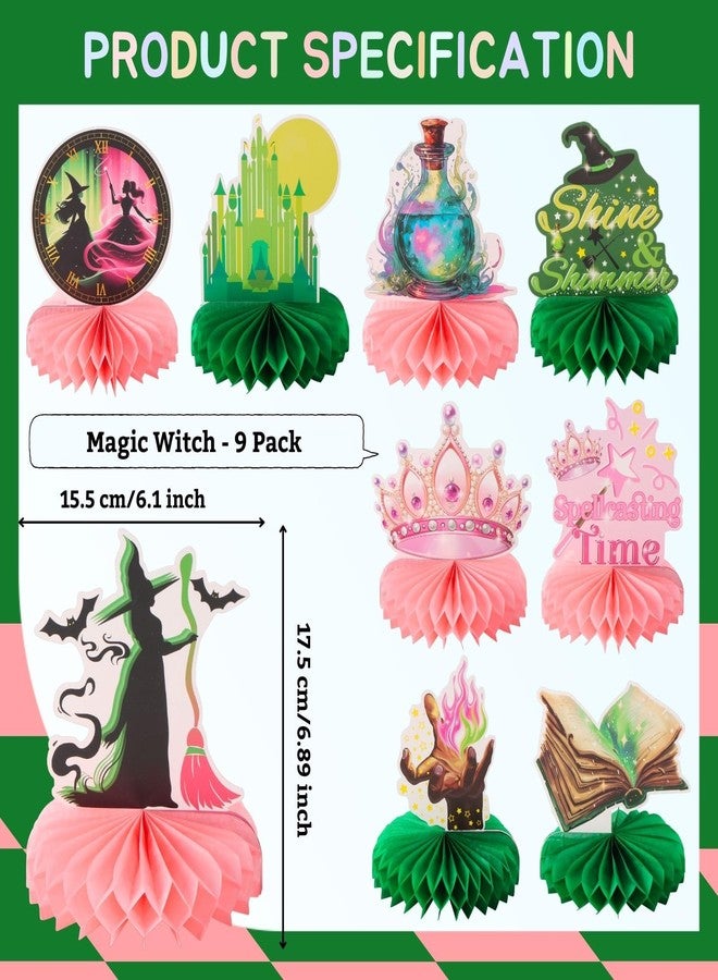RANERVZ 9pcs Witch Table Centerpieces for Girl Birthday Party Decorations Pink Green Defying Gravity Spellcasting Time Shine Shimmer Magic Witch Honeycomb Centerpieces Witch Theme Birthday Party Table Decors - Image 2